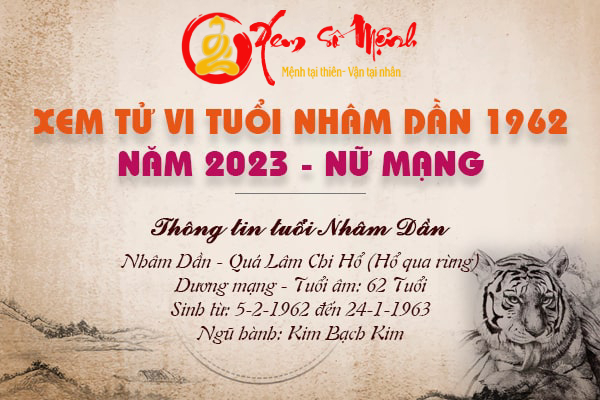 Tử Vi tuổi Nhâm Dần 1962 Nam Mạng năm 2023 chi tiết